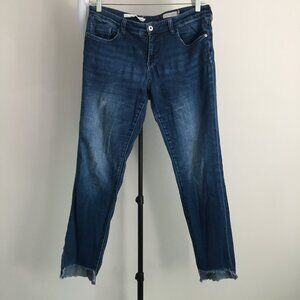 PILCRO Anthropologie Medium Wash Mid-Rise Raw Edge Step Hem Skinny Jeans